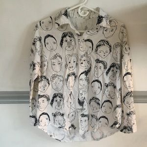 Drawn Face print button up